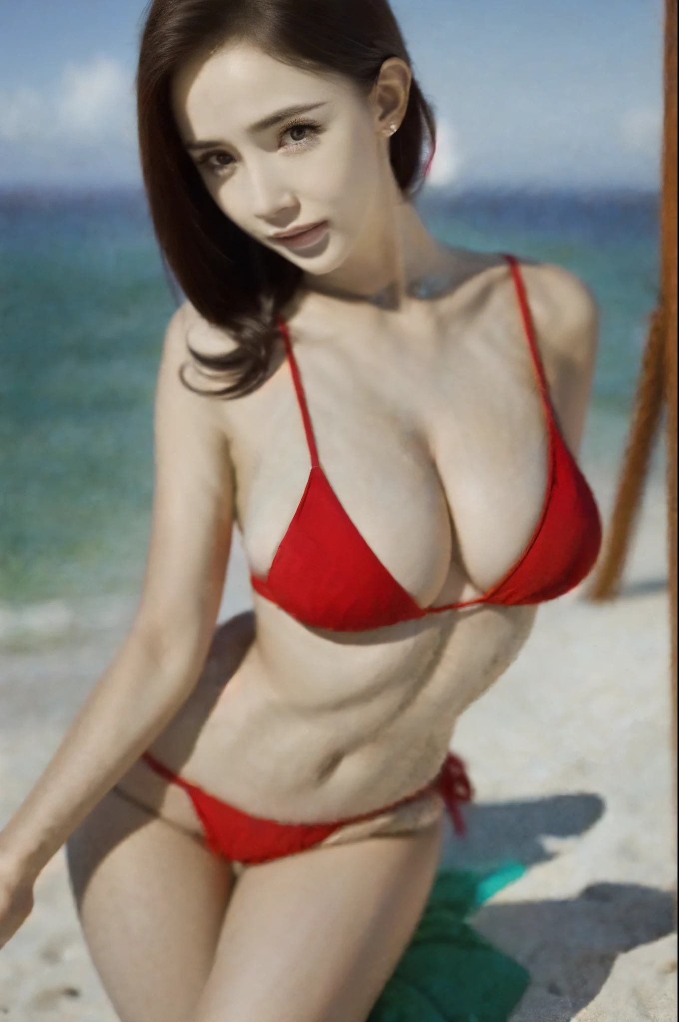 photo-realistic,realistic,RAW photo,masterpiece,best quality,highres,illustration,
1girl, Random hairstyle,slim legs,perfect face,beautiful detailed eyes,fair skin,
(micro bikini, design),beach