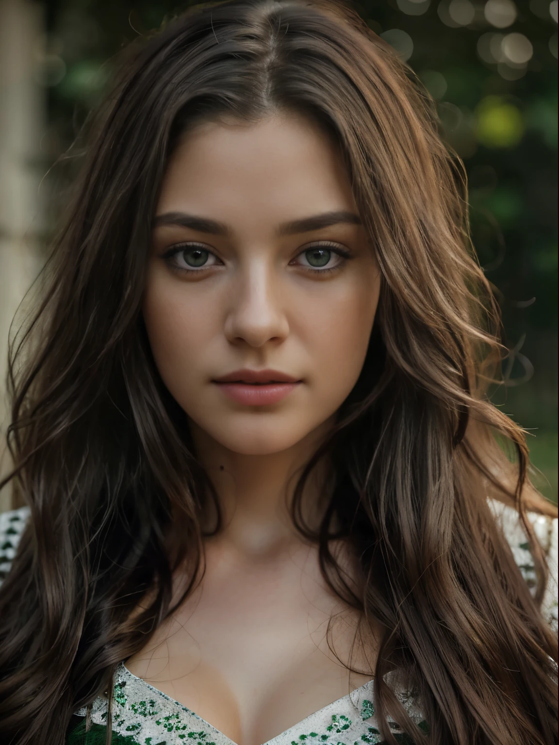 high quality, best quality, photo-realistic, raw-photo, realistic, ultra realistic 8k cg, ultra-detailed, High definition, masterpiece, 1girl, long wavy hair, black hair, green eyes, detaile face and eyes, close-up, intricate details, detailed texture, finely detailed,