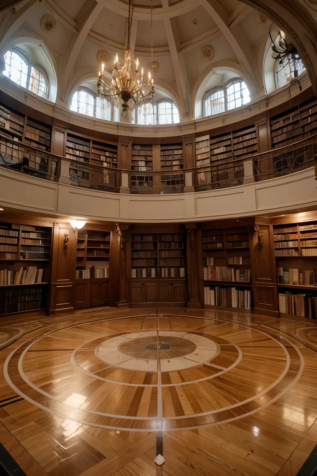 a constellation observatory that doubles as a library. The room has multiple leves, a fancy decorated floor, and a large glass dome over the top to observe the stars