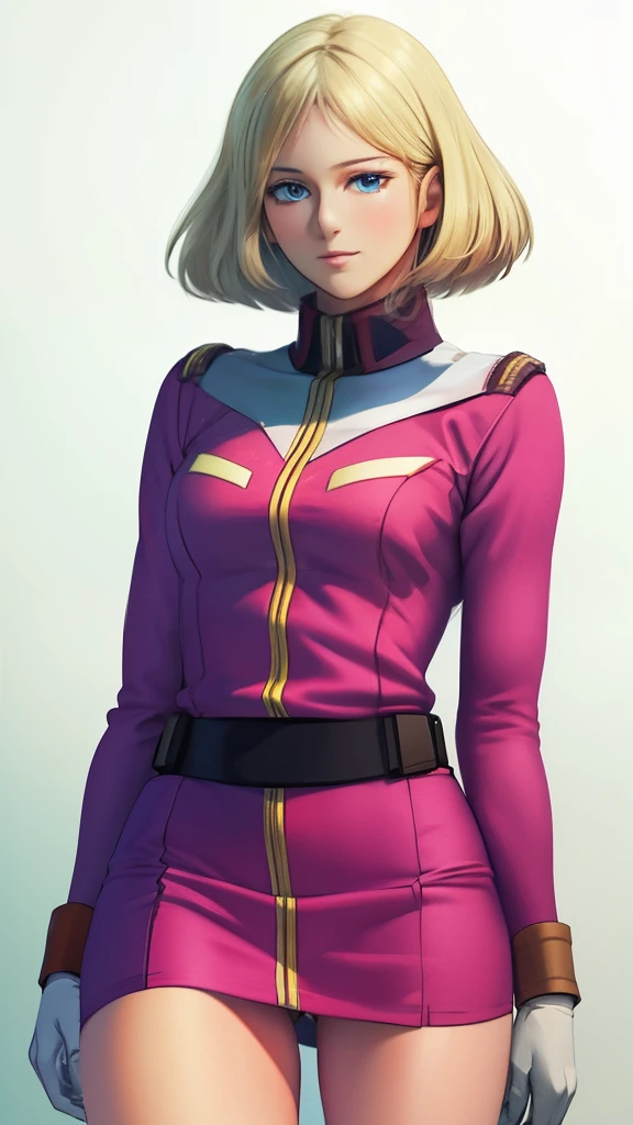 1girl in, sayla mass, Elegant, masutepiece, Convoluted, Army pink uniform dress with super miniskirt that shows panties、Super miniskirt You can see the panties in the miniskirt、White panty、Realistic, Best Quality, absurderes, high face detail, Perfect eyes, 18 years old, Cowboy Shot, realization、, Vibrant colors, Pink Uniform, Skirt