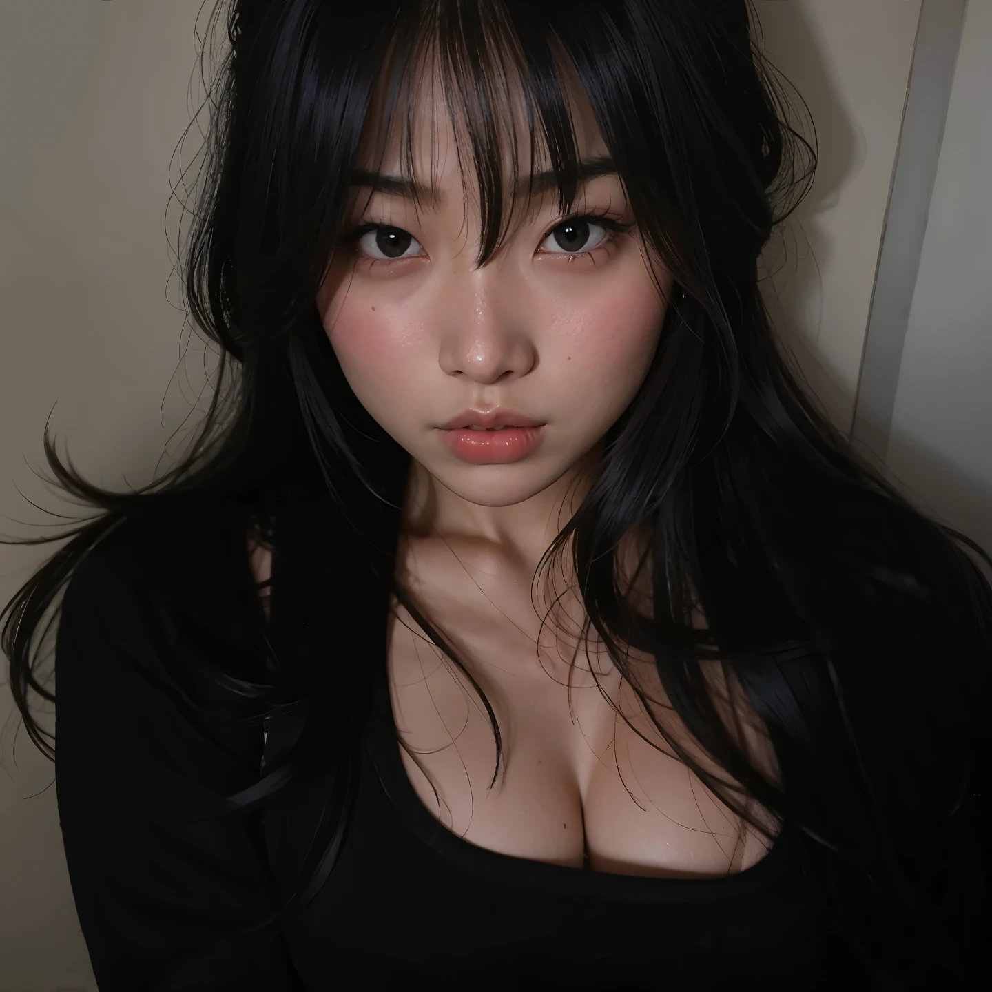 um close up de uma mulher com orelhas de gato e top preto, ela tem cabelo preto com franja, Ningning do aespa ,  coreana, 🤤 retrato de , linda mulher sul-coreana, beautiful  Asian, young pale and beautiful asian face, linda jovem coreana,  Asian, corte de cabelo preto hime, garota cara fofa, linda jovem coreana, idol Shining, Ningning 