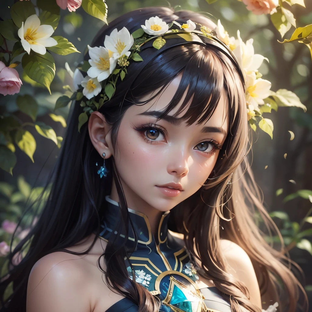 Closeup face portrait of a black girl wearing crown of flowers, smooth soft skin, big dreamy eyes, beautiful intricate colored hair, symmetrical, anime wide eyes, soft lighting, detailed face, by makoto shinkai, stanley artgerm lau, wlop, rossdraws, concept art, digital painting, looking into camera --auto --s2