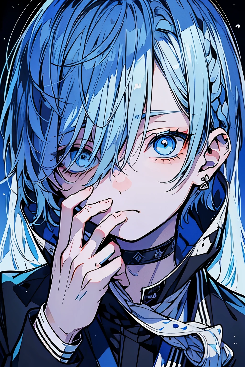 （White eyes）(masterpiece), (highest quality), Very detailed,, Perfect Face, Beautiful Face, Very detailed、(blue haired man:1.3)、suit、(smile:1.2)