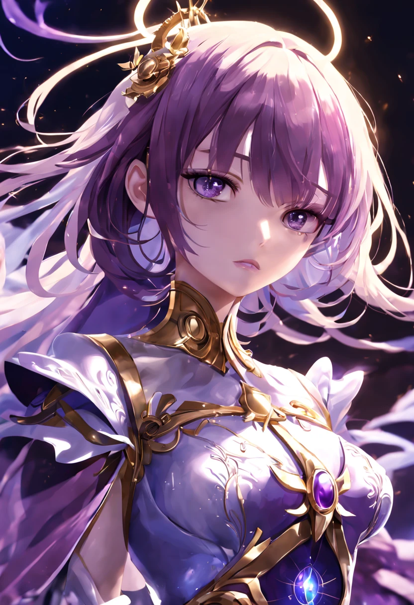 Girl IP, eyes with brightness, God of time,white and purple dress, Delicate gloss, Good gloss, a 3D render,Best quality at best