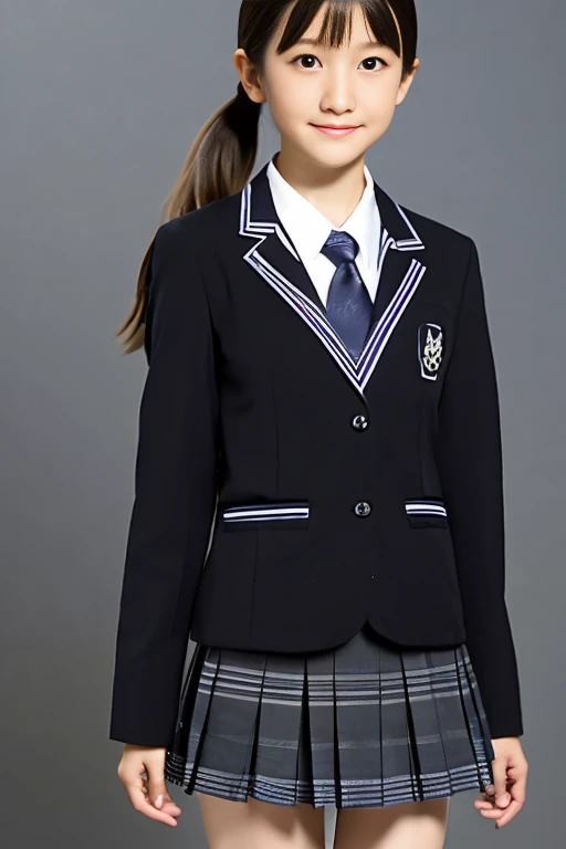 Japanese、Dance Club、 oldＸ１A beautiful 11-yearld nese an with a long, slender face and jet-black eyes, jet-black hair in a long ponytail, and a neat, polite, and mature appearance, with small breasts and a slender figure.、Wear only blazer jacket over junior bra、flered skirt、