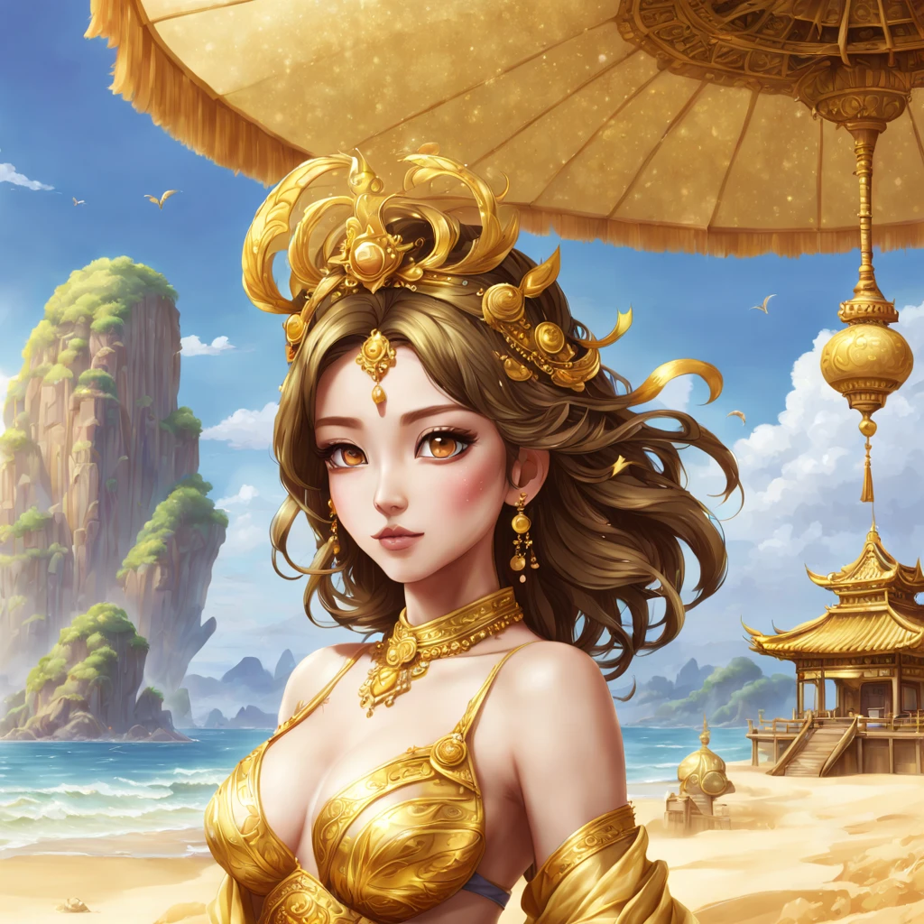 The golden sand stands witness to her beauty, and the rise of a new dynasty, kawaii, highly detailed, beautiful
