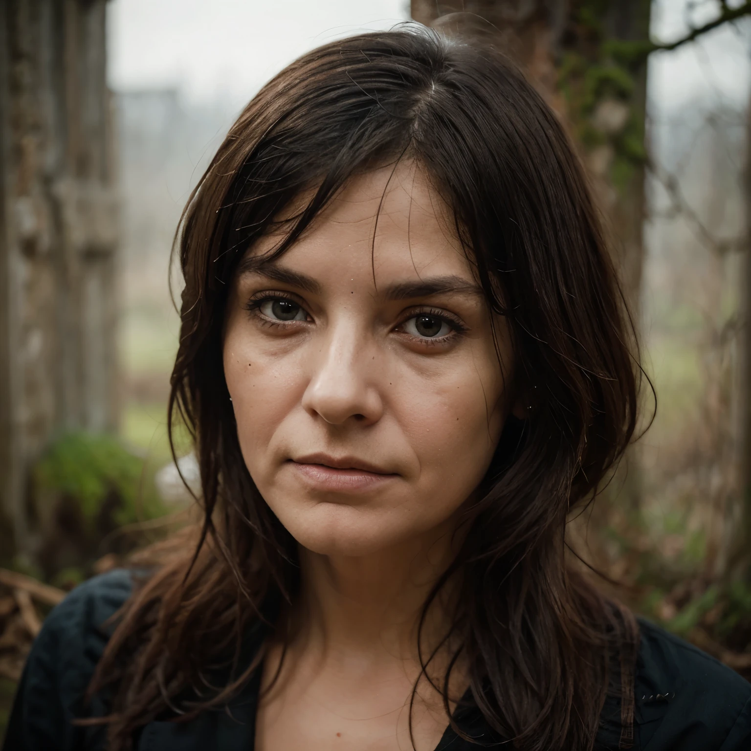 "(Best Quality,hight resolution:1.2),The woman,Expressive wrinkles,Bob haircut,Jeans,blouse,(drowning in a swamp:1.2),Detailed eyes and face,long eyelashes,expression of despair,Dark and moody lighting,ominous vibe,Mortal Danger,death,Drowning"