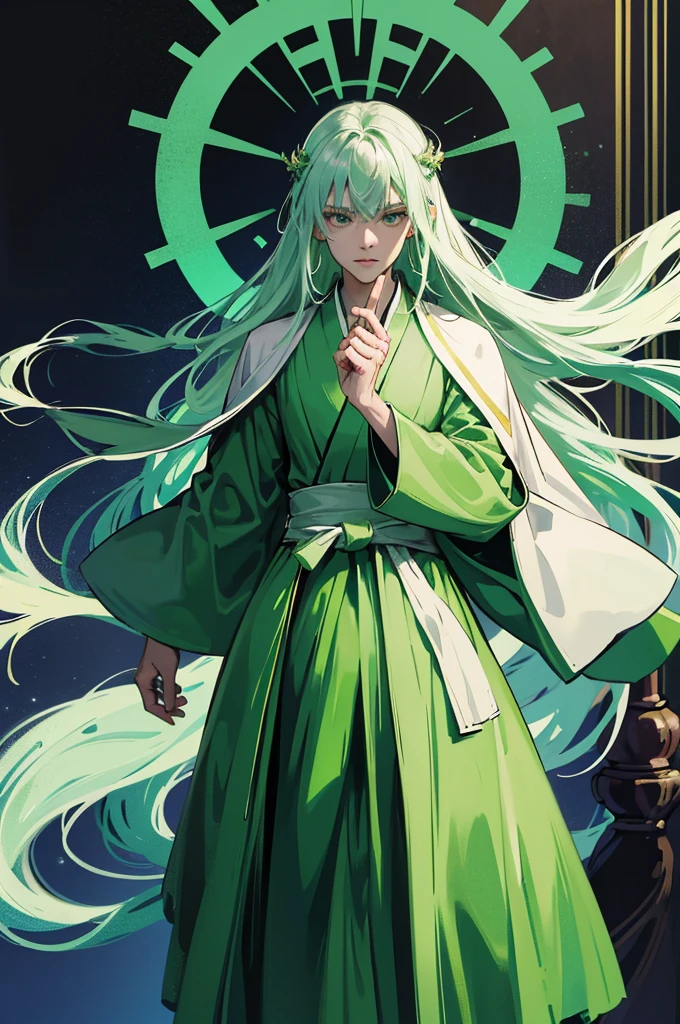 Around 40 men wearing robes, wearing only a green robes, dressed in a green robes, green robes, wearing a long flowing robe, ナノテクハニカムwearing robe, clad in robes, green robess, clad in robes, in robes, しいwearing robe, wearing robe, covered in robes, flowing robe