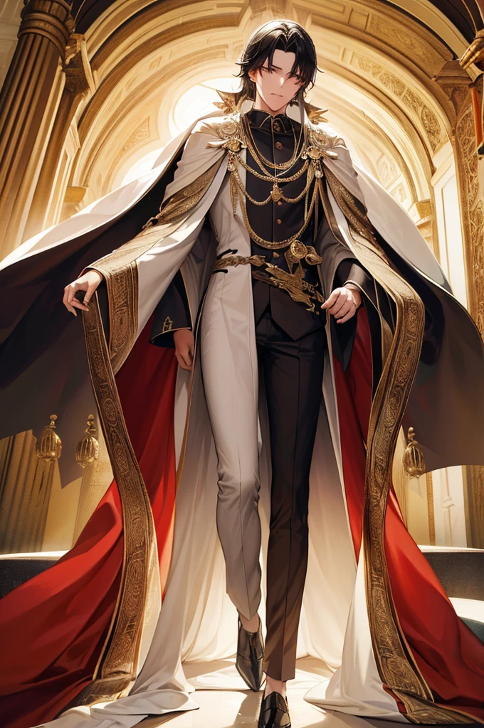 Approximately 40 men walk down the runway wearing robes and pants., wearing a long flowing robe, ornate flowing robe, wearing a luxurious silk robe, wearing a luxurious silk cloak, floating robes, in a silk robe, flowing robe, flowing robes, style blend of the vatican, flowing robes, wearing dramatic aristocrat robe