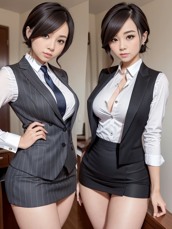 ((of the highest quality, 8K, masutepiece: 1.3, Raw photo)), Sharp Focus: 1.2, (1 AESPA Girl :1.1), Solo, (Realistic, Photorealistic: 1.37), (Face Focus: 1.1), Cute face, hyperdetailed face, (short messy hair: 1.2), Small Smile, Small breasts, flat chest, nude, (bar waitress uniform), standing, Thigh, (chiffon panties), cafe, bar, flower, Cattleya