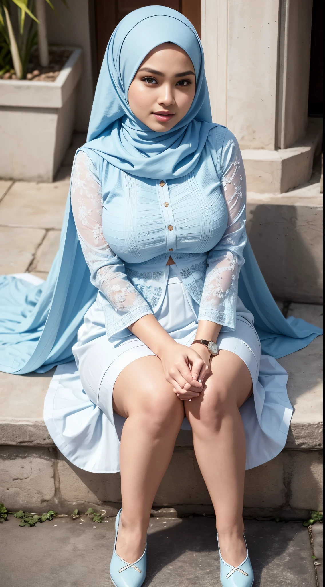 50 years Old, Hijab Indonesian mature woman, Big Tits : 66.9, Gamis, Breast out from her clothes : 1.9, at doctor office, Dark light, at Nighttime