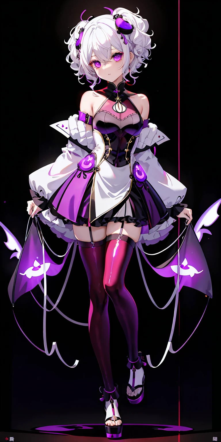 1 sister, White hair, a purple eye, Hollow latex,curlies, small, The face is red, Glow, upper legs, of shoulders, 鎖骨, Willow waist, (tmasterpiece), slim,((Full body lesbian))