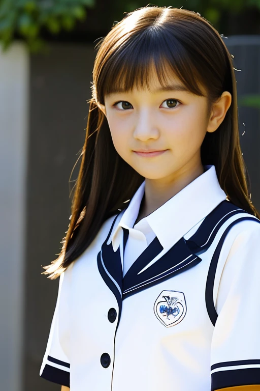 Japanese、Dance Club、11 year oldＸ１A beautiful 11-year-old Japanese woman with a long, slender face and jet-black eyes, jet-black hair in a long ponytail, and a neat, polite, and mature appearance, with small breasts and a slender figure.、((White bra visible））、flered skirt、uniform jacket only、