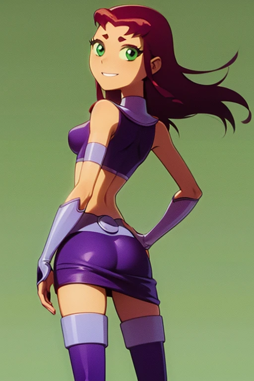 Skin tight skirt,butt, small breasts, from behind, facing away,1girl, Masterpiece,starfire (teen titans), midriff,