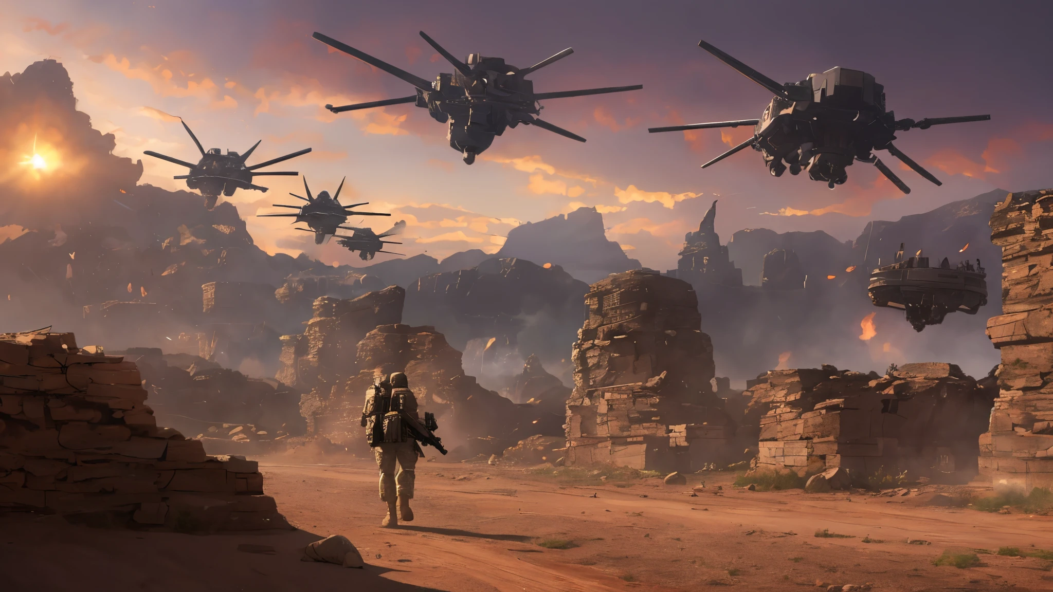 A highly realistic depiction of the US Army engaging in a fierce battle with alien creatures on a distant planet. The scene portrays soldiers in advanced combat gear, utilizing futuristic weaponry, against a backdrop of alien landscapes and structures. The image should capture the intensity and chaos of the conflict with impeccable attention to detail, showcasing the gritty realism of the soldiers, alien creatures, and the environment. The aspect ratio should be horizontal to best showcase the vastness of the battlefield. --auto --s2