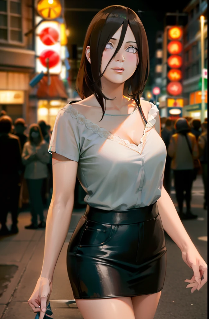 (masterpiece:1.2,highres,realistic),
a girl walking down the street at night wearing revealing clothes,
short skirt, blushing, city lights,
detailed eyes, detailed lips,
urban landscape, lively atmosphere, vibrant colors,
neon lights, street signs, bustling crowd,
meticulously painted background, fine details,
low-angle perspective, dynamic pose,
artistic rendition, oil painting style,
harmonious color scheme,
soft and dramatic lighting.