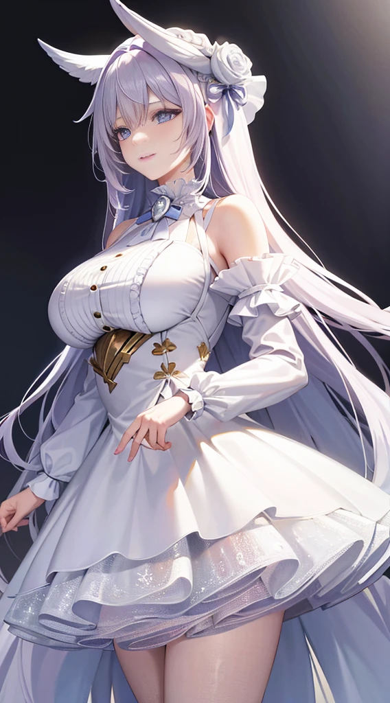 maam, Long white hair, eBlue eyes, Blue and white bodycon dress, vestments, avas, , ssmile, tmasterpiece, high high quality