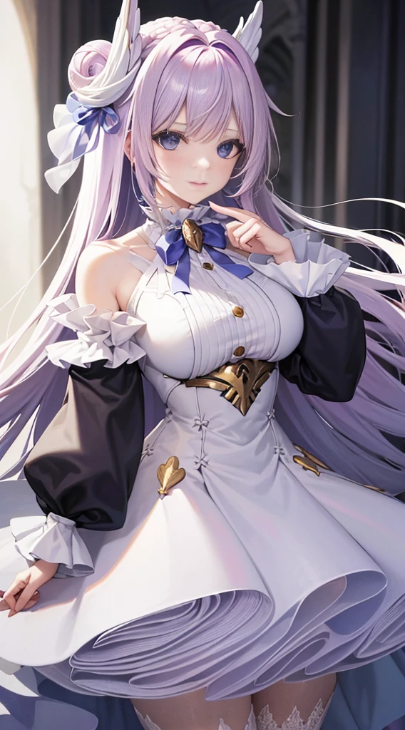 maam, Long white hair, eBlue eyes, Blue and white bodycon dress, vestments, avas, , ssmile, tmasterpiece, high high quality