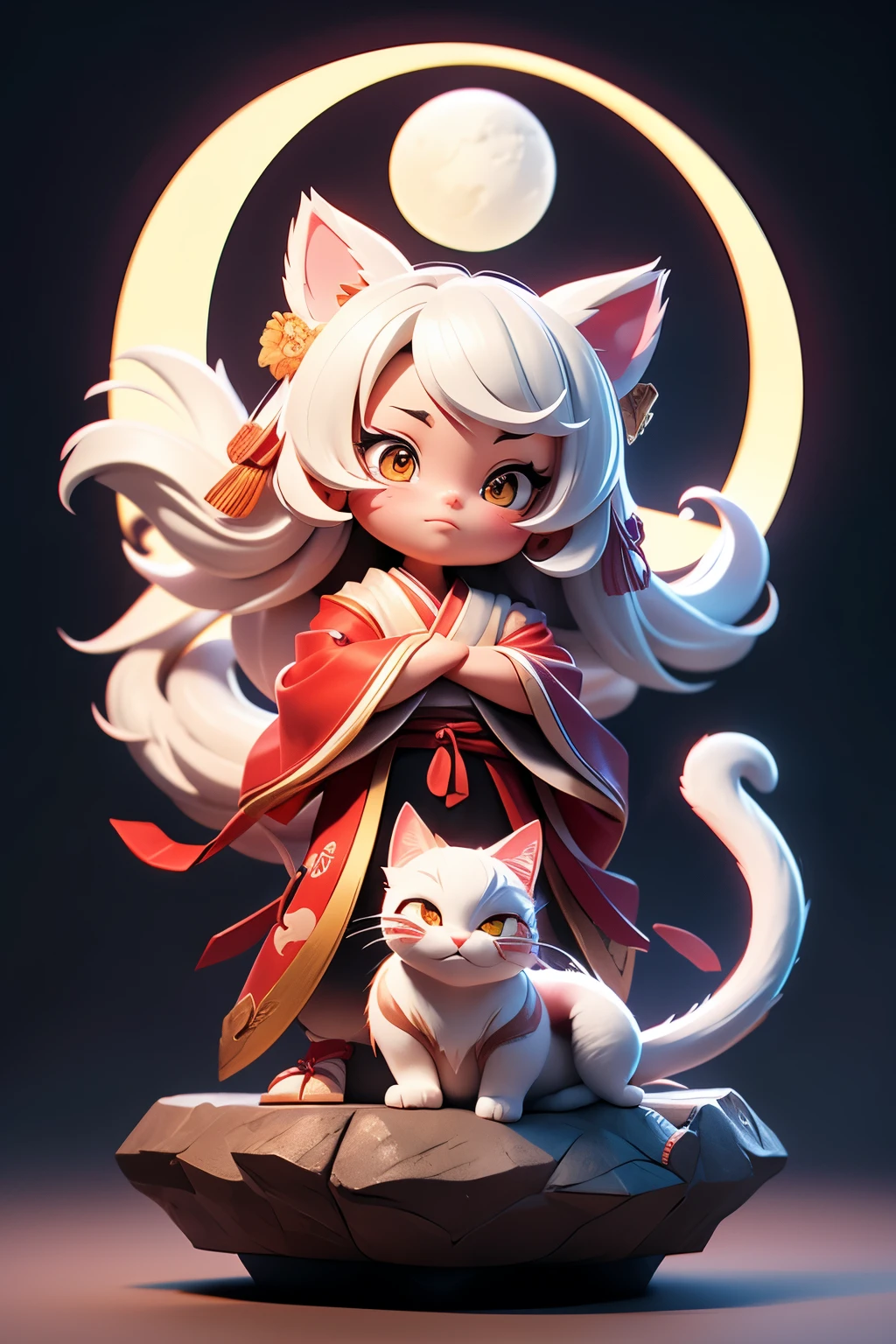 Octane Render、(Hyper-detailing: 1.15)、(Soft light、sharp: 1.2)、The shrine maiden takes a commemorative photo with the mascot dragon in a cute cat punch pose.、1 moon、shrines、手链