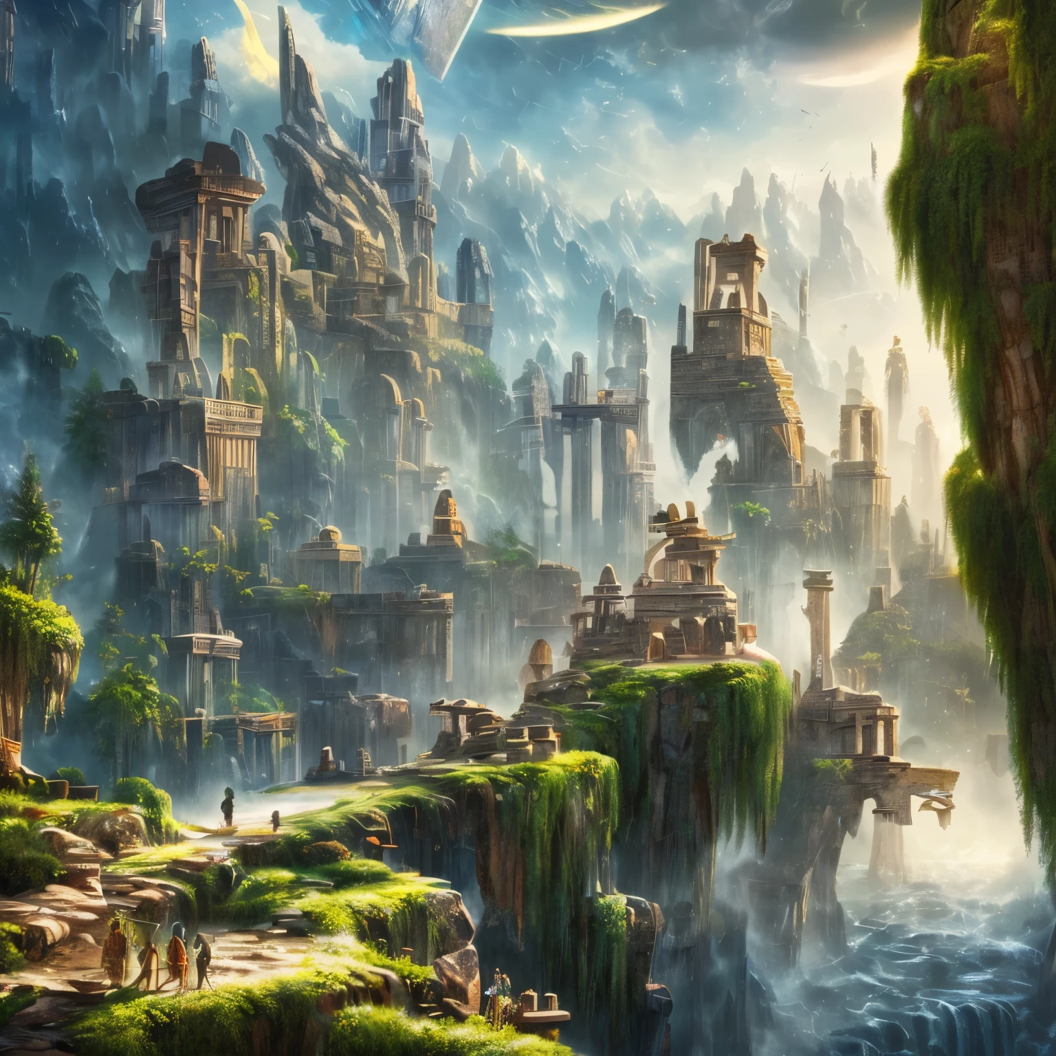 finest image, 8k, RAW photo, realistic, detailed, delicate, flashy and dynamic depiction, fantasy, art of ancient civilizations, digital art, underground ruins, aerial ruins, hieroglyphs, abstract paintings, background space galaxy