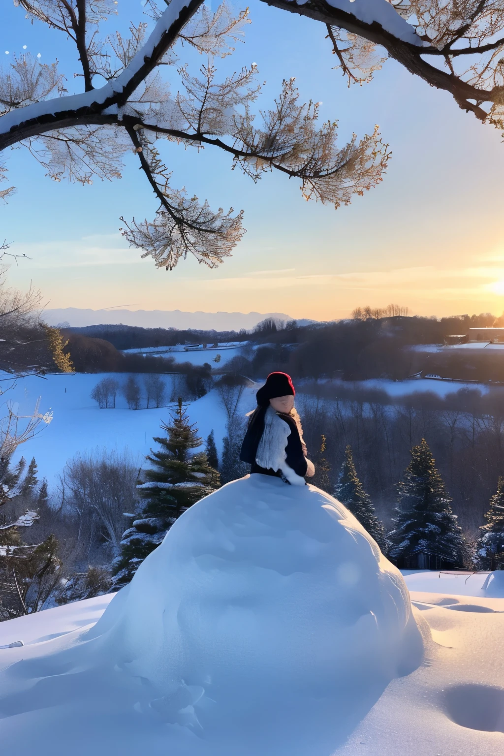 No person、Xmas、Snowy landscape in the background、tree、Snow flutters、twinkle