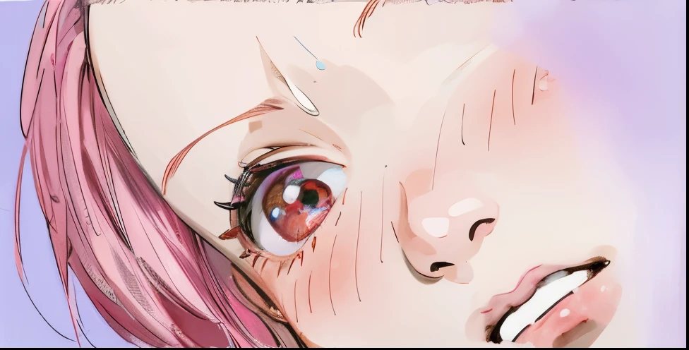 1girl, face close up, shocked, beautiful, pastel pink hair, shiny eyes, blushing, masterpiece, best quality, masterpiece, best quality, cute