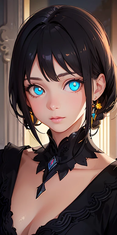 baby face, small breasts, short black hair,messy hair, (photorealistic:1.4), (masterpiece, sidelights, exquisite beautiful eyes: 1.5), masterpiece*portrait, realistic, 3D face,kawaii face,from above: 1.5、 (glowing eyes:1.5),(tareme:1.5)、Rosy Mouth,Slim Body, shiny hair, shiny oil skin: 1.5、large breasts:1.3,solo,()、(bodystocking)、(charactor focus、portrait:1.5)、cowboy shot,in bed