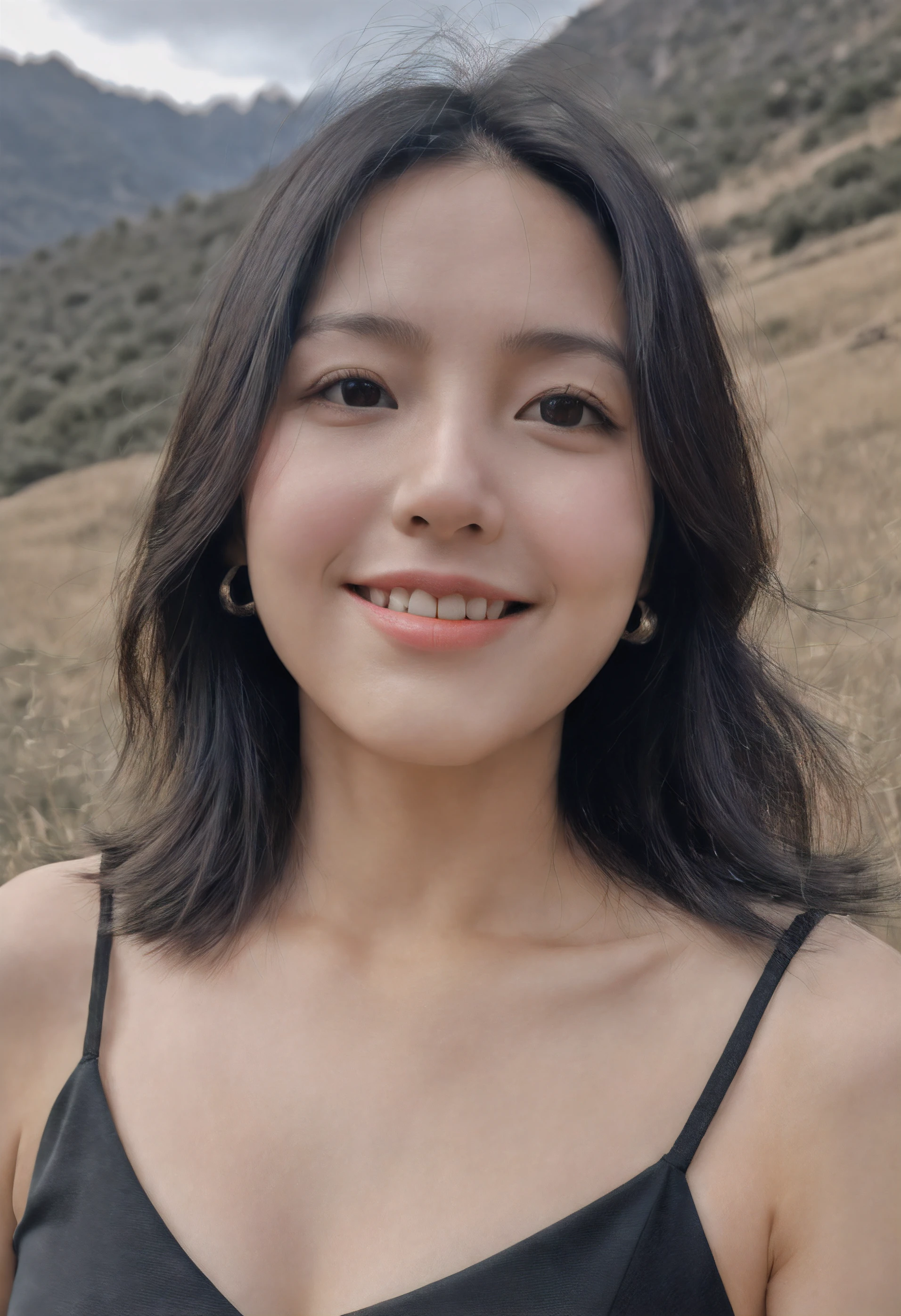 una foto selfie, parte superior del cuerpo, solo, usando sujetador, al aire libre, (noche), Mountains, naturaleza de la vida real, estrellas, luna, muy detallado, 32 years old, tetas suaves, cara inocente, natural cabello ondulado, ojos azules, high resolusion, obra maestra, mejor calidad, alto detalle intrincado, muy detallado, foco nítido, piel detallada, textura de piel realista, textura, ojos detallados, profesional, 4k, sonrisa encantadora, filmada con Canon, 85 mm, superficial profundidad de campo, Kodak Vision Color, Perfect Body, extremadamente detallado, Cinematographer_\(ultra\), fotorrealista, realista, posprocesamiento, Maximum details, rugosidad, vida real, ultra realista, fotorrealismo, Cinematographer, 8k UHD, Cinematographer, copa J