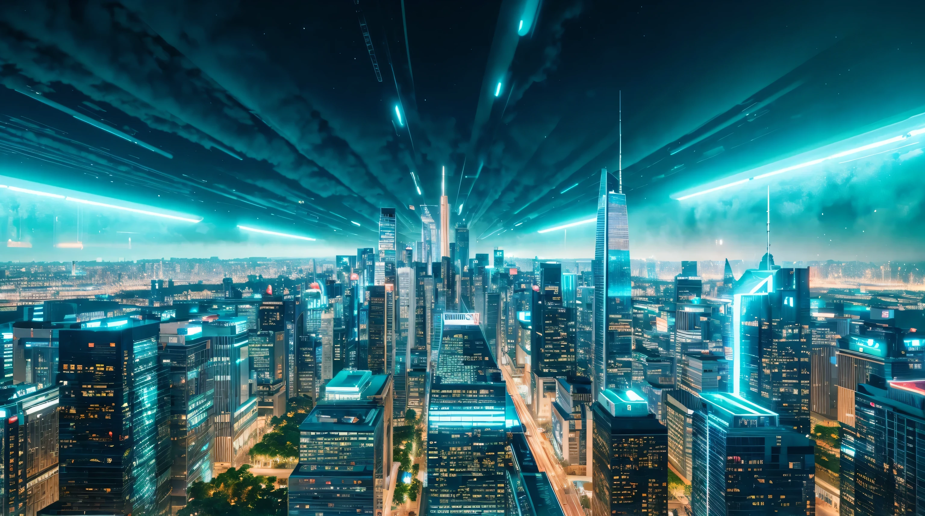 City of the Future、optic、futuristic city map、8K、high-level image quality、high-detail、bloo、レーザーoptic線を使用したリアルな画像のガラスの建物、greened、green nature bacKground、futuristic bacKground、A surreal science city lined with giant science、Super Resolution、Aspect ratio is 16:9,masutepiece, Anatomically correct, Super Detail, High quality, Best Quality, 8K, 16K,wide々space arrangement