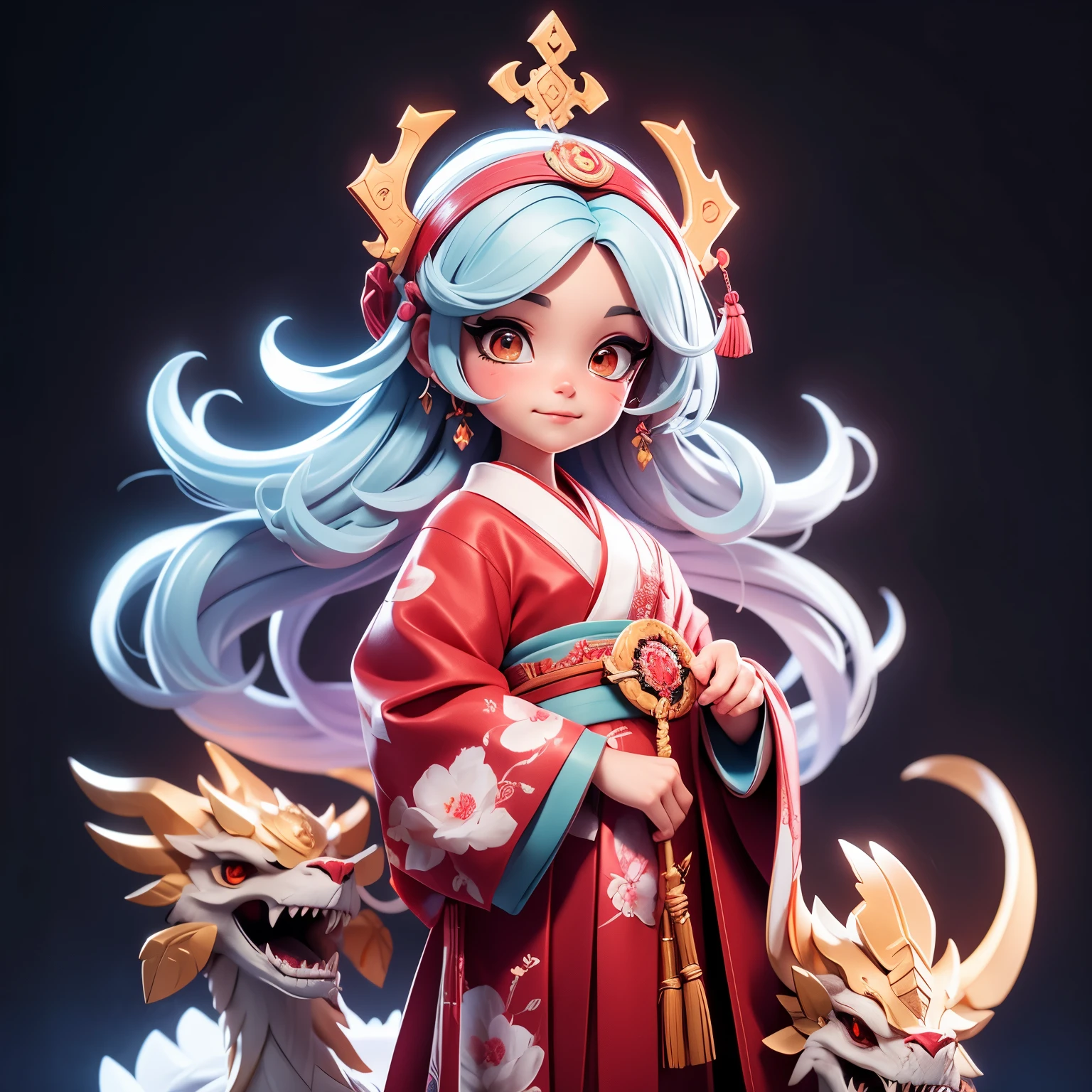 Octane Render、(Hyper-detailing: 1.15)、(Soft light、sharp: 1.2)、A cute girl wearing a shrine maiden costume is the incarnation of a dragon.