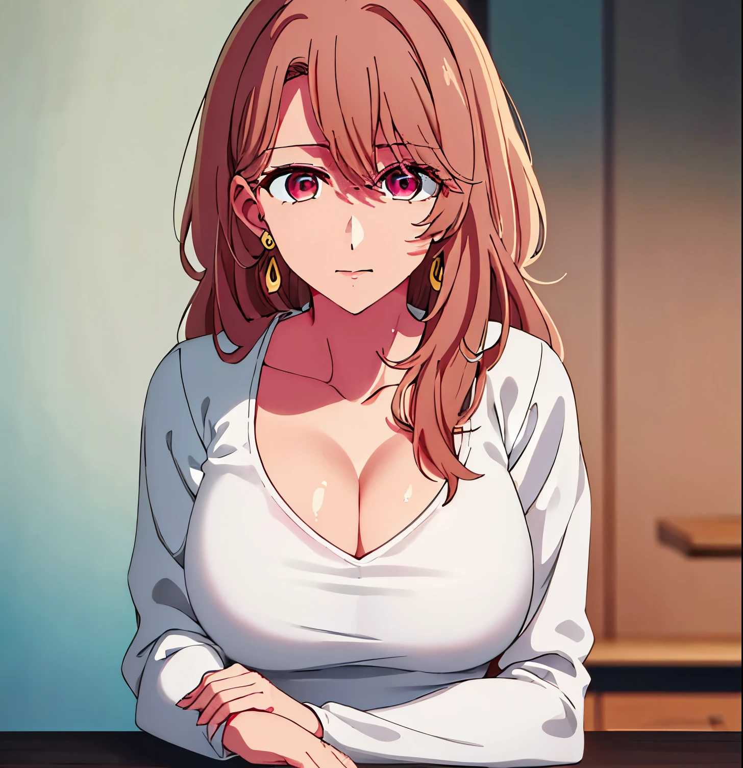 Simple White Background,
(White_jacket),(red_dress),(Deep_cleavage), long_sleeves,jewelry,collarbone, earrings,open_clothes,
pink eyes,light_brown hair,eyebrows_visible_through_hair,bangs,
1 girl, 20yo,Young female,Beautiful Finger,Beautiful long legs,Beautiful body,Beautiful Nose,Beautiful character design, perfect eyes, perfect face,expressive eyes,perfect balance,
looking at viewer,(Focus on her face),closed mouth, (innocent_big_eyes:1.0),Light_Smile,
official art,extremely detailed CG unity 8k wallpaper, perfect lighting,Colorful, Bright_Front_face_Lighting,shiny skin, 
(masterpiece:1.0),(best_quality:1.0), ultra high res,4K,ultra-detailed,
photography, 8K, HDR, highres, absurdres:1.2, Kodak portra 400, film grain, blurry background, bokeh:1.2, lens flare, (vibrant_color:1.2),professional photograph, 
(Beautiful,large_Breasts:1.4), (beautiful_face:1.5),(narrow_waist),