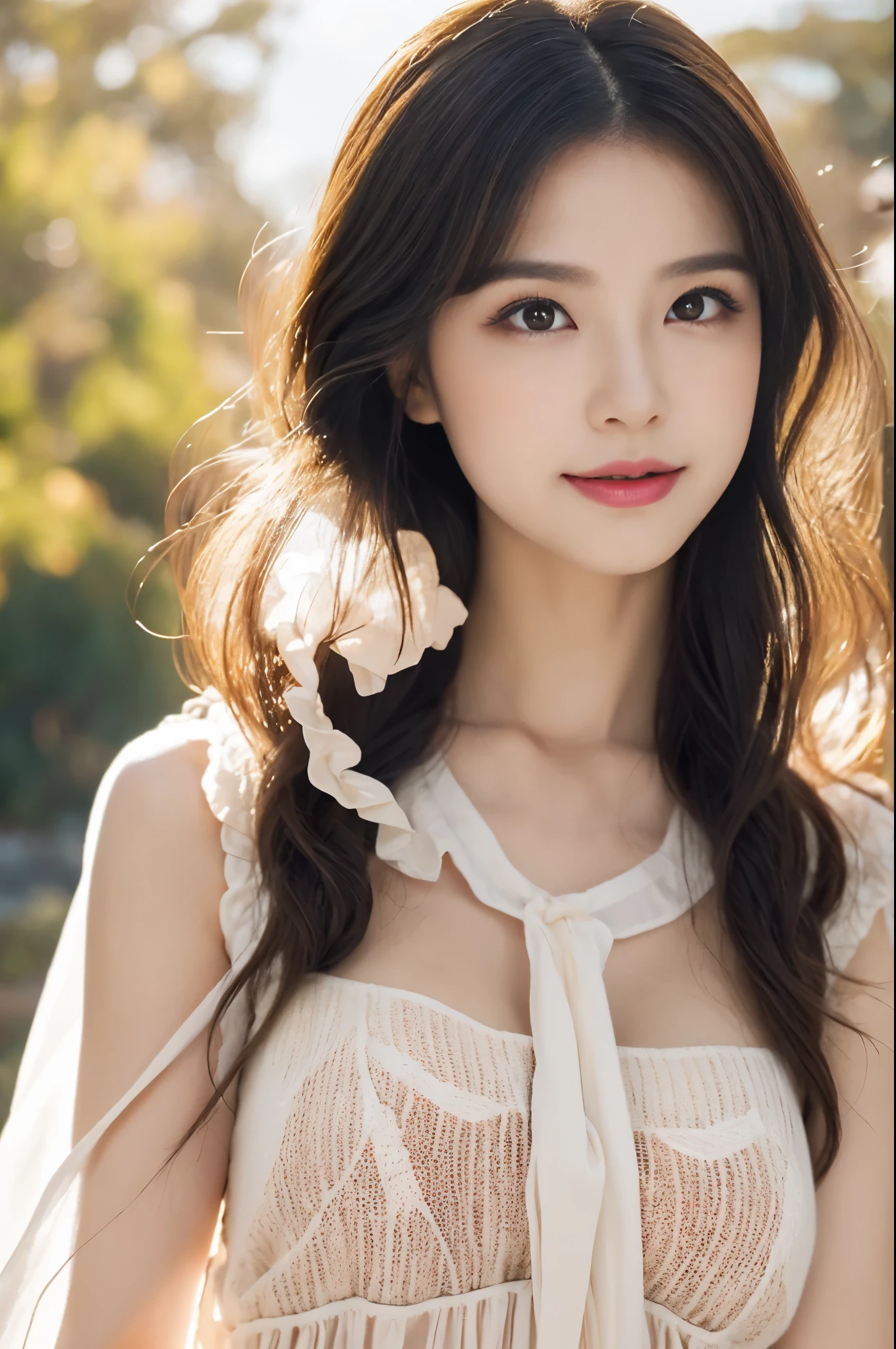 (真实感),(of a real: 1.4), Best quality at best, illustratio, ultra - detailed, finely detailled, A high resolution, 8k wallpaper, Perfect dynamic composition, appearance:
1. Fresh and natural:秋天甜妹的appearance通常给人一种Fresh and natural的感觉,Fair and translucent skin,Bright eyes,The whole person looks youthful。
2. Warm sunshine:她的笑容Warm sunshine,Make people feel comfortable and friendly。
3. Energetic:She is always full of energy,Light steps,It gives a positive feeling。
clothes:
1. Soft material:秋天甜妹的clothes材质通常以柔软为主,Like cotton、hemp、chiffon etc.,Make people feel comfortable and natural。
2. Warm colors:她们的clothes色调偏向温暖,Such as beige、Light coffee color、pink etc.,Give people a feeling。
3. fashion elements:她们的clothes中常常融入fashion elements,Such as ruffles、Lace、Bows, etc,Show a sweet personality。
Makeup:
1. Clear base makeup:秋天甜妹的Makeup通常以清透自然的底妆为主,Highlights skin's natural glow。
2. Soft eye makeup:Eye makeup,They choose soft colors,Such as pink、beige, etc,Create a cute and sweet feeling。
3. Lip makeup:Lip makeup方面,the color they usually choose,Such as pink、Peach color etc.,Add sweetness。