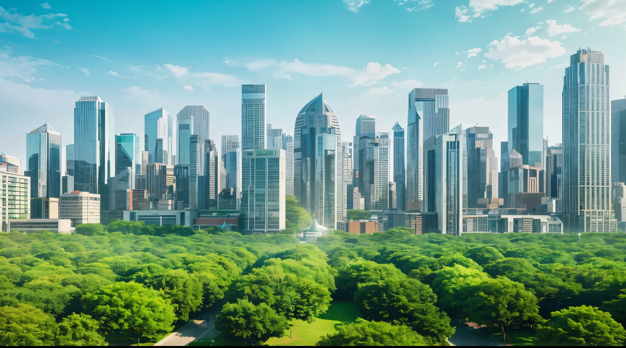 City of the Future、Morning scene、optic、futuristic city map、8k、high-level image quality、high-detail、レーザーoptic線を使用したリアルな画像のガラスの建物、greened、highrise buildings、a park、Wagas、green nature、futuristic background、A surreal science city lined with giant science、Super Resolution、Aspect ratio is 16:is:9,masutepiece, Anatomically correct, Super Detail, High quality, Best Quality, 8kんで, 16kんで,wide々space arrangement