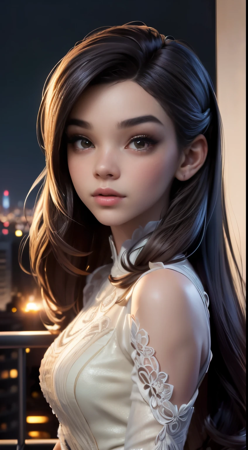 photo of Hailee Steinfeld, RAW, beautiful woman, ((portrait)), ((detailed face:1.2)), ((detailed facial feature, detailed skin, clear skin), (perfect proportioned body), (wearing a colorful dress) (high detailed city environment, apartment balcony), (realistic photo, best quality, detailed), (8k wallpaper), (cinematic lighting, dramatic lighting) (sharp focus, intricate)