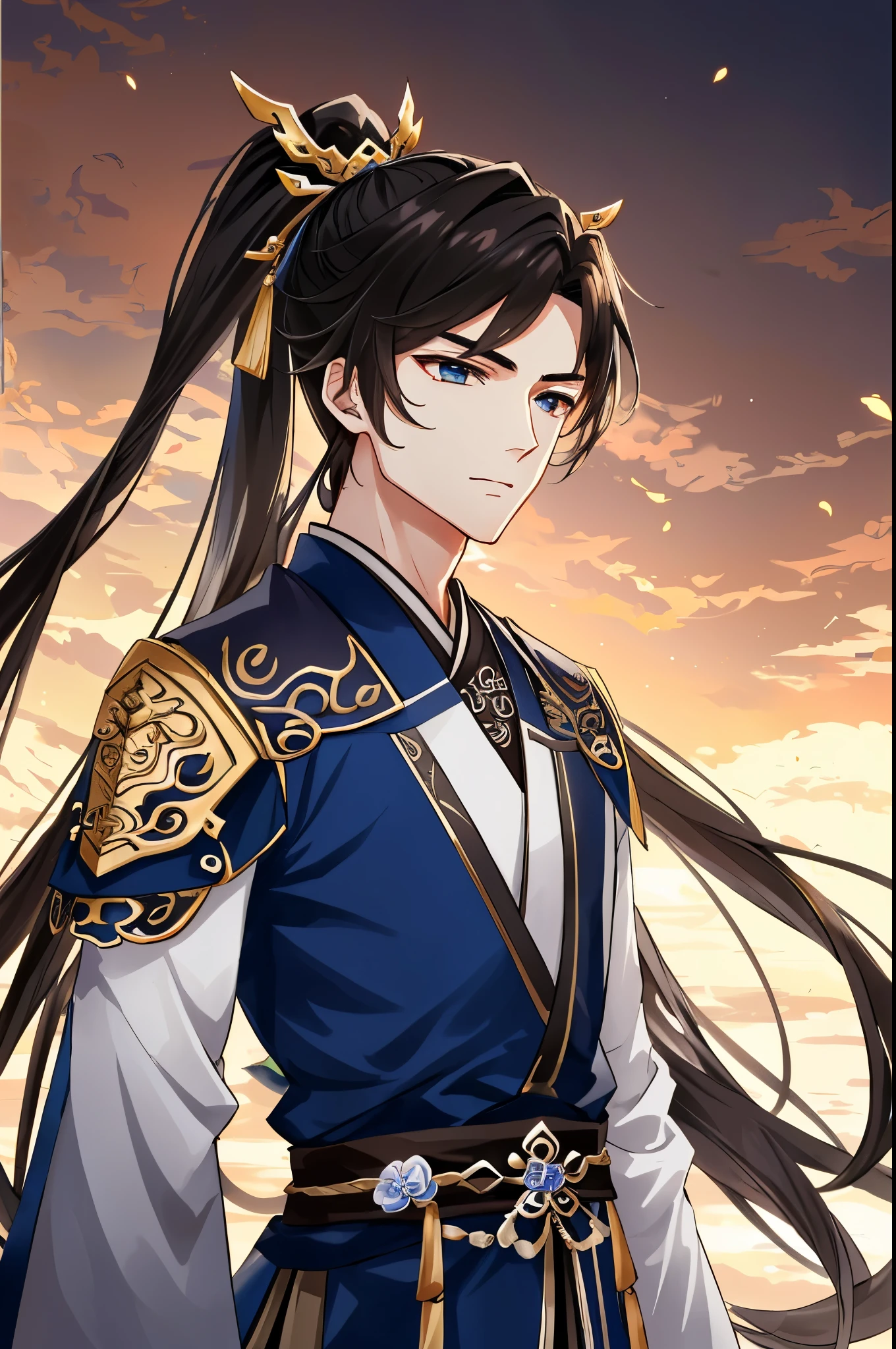 Anime style image of long-haired woman in blue, heise jinyao, zhao yun, Beautiful hermaphroditic prince, Inspired by Huang Shen, inspired by Zhao Yuan, Inspired by Bian Shoumin, taisho roma, 《genshin impact》Ke Qingyu, The handsome guy who kills demons, inspired by Guan Daosheng