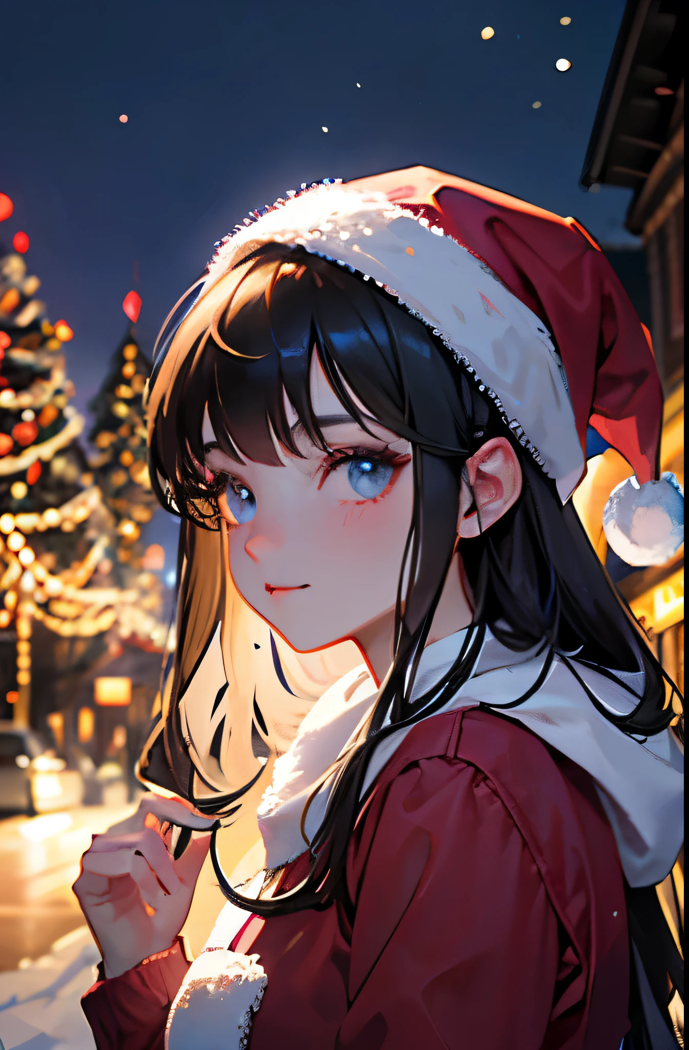 a beauty girl　A dark-haired　Christmas Lights