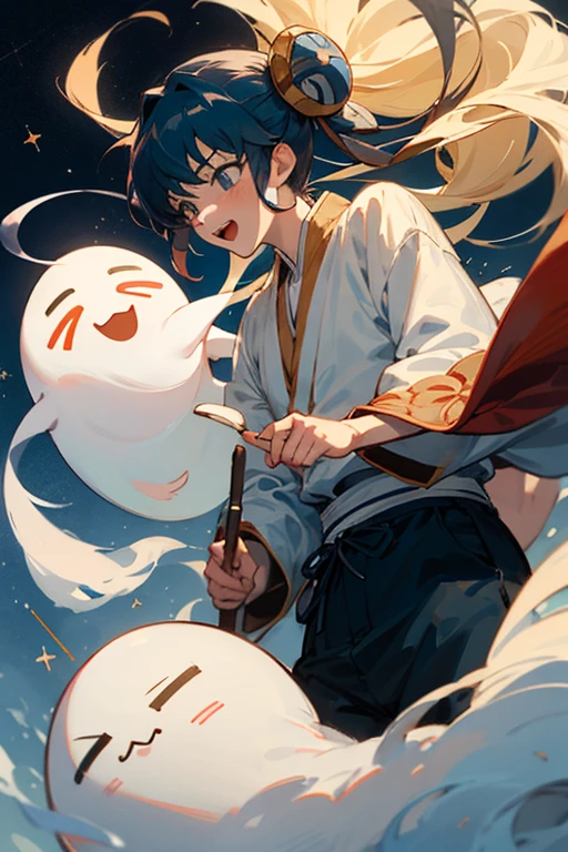 Gintama painting style,hilarious tribute,Ikki from Phoenix constellation is right behind the girl,Ghost stories that make people laugh