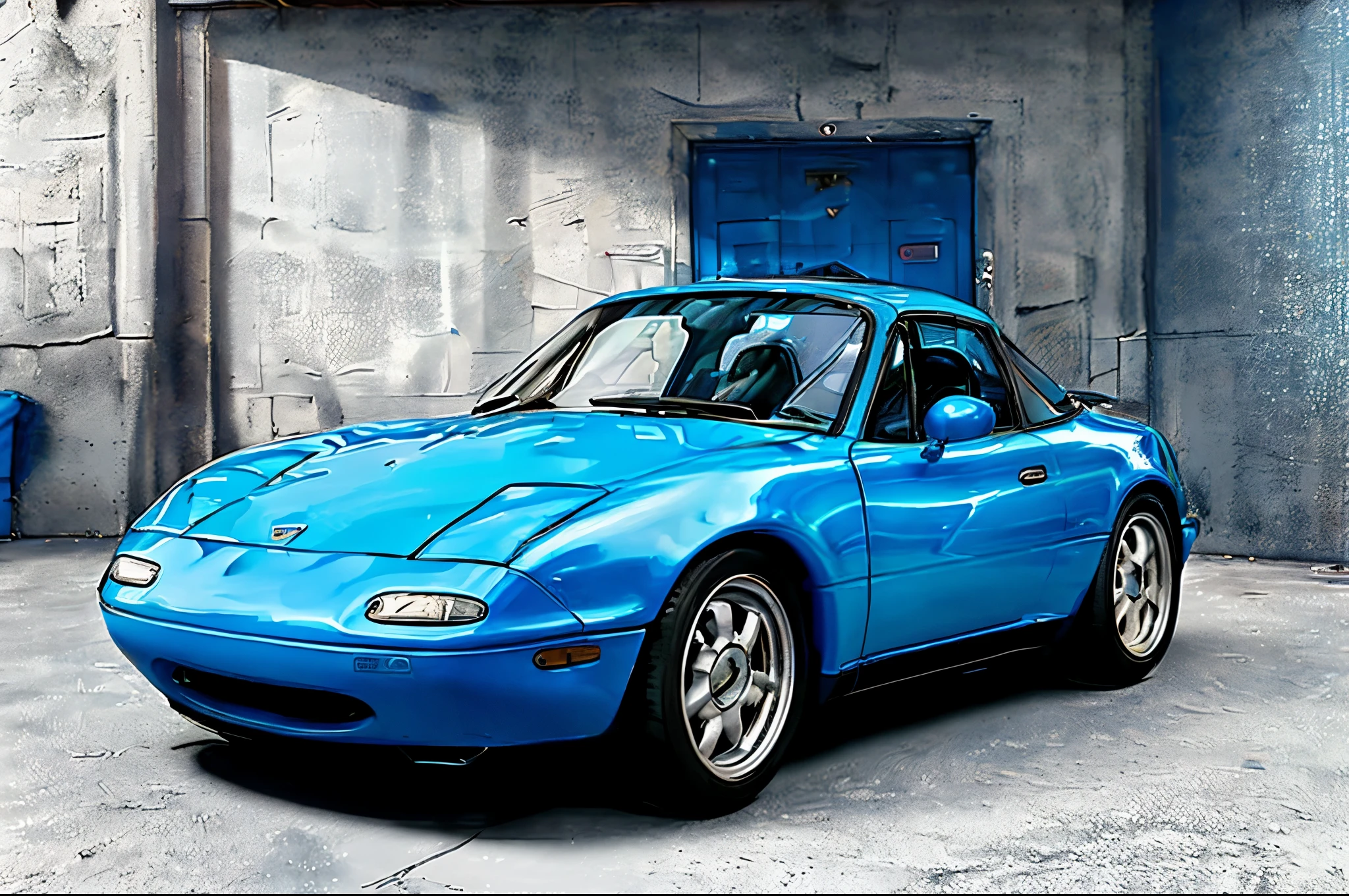 The Allafard Blue Porsche 964 is parked in front of the garage, Highly detailed hyperreal retro, Porsche 964, Porsche 964,, Ultra-detailed 3D rendering, Ultra-detailed 3D rendering, Porsche 964, 3D Ultra-Realistic Rendering, veranda, hyper realistic rendering, hyper realistic 3 d render, hyper real render,Mender,broad body,tailed,Porsche 964