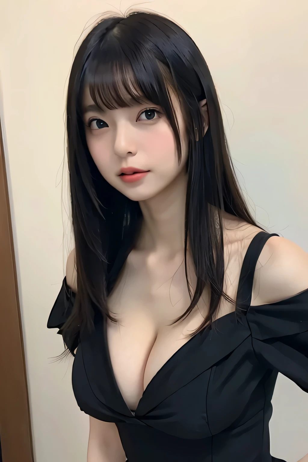 (top-quality,8K,masterpiece),
y Japan models,Bewitching look,
Colossal titphasizes cleavagV Neck Dress,