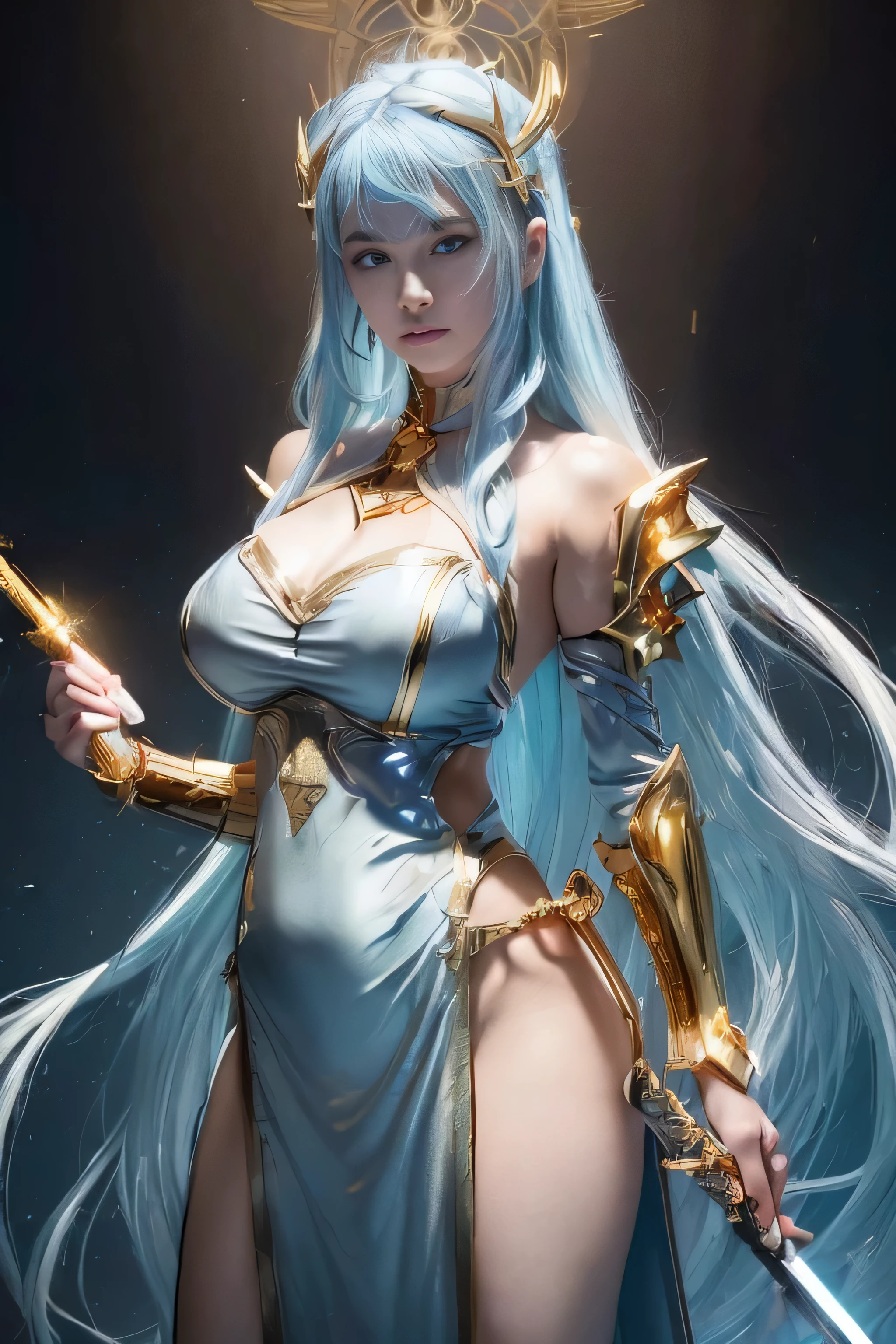 (((nude, naked))), a close up of a woman in a silver and blue dress, chengwei pan on artstation, by Yang J, detailed fantasy art, stunning character art, fanart best artstation, epic exquisite character art, beautiful armor, extremely detailed artgerm, detailed digital anime art, artgerm on artstation pixiv, armor girl