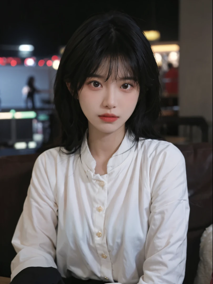 best qualtiy， 超高分辨率， （realisticlying：1.4），Fide (arafed) longblackhair、Asian woman in white shirt, soft portrait shot 8 k, she has black hair With bangs, jinyoung shin, IU, 8k artistic german bokeh, soft portrait, Nam Jae-yeon, innocent look, ulzzangs, Starting from 8K matte, Bae Xiuzhi, With cute doting eyes, 🤤 girl portrait, With bangs