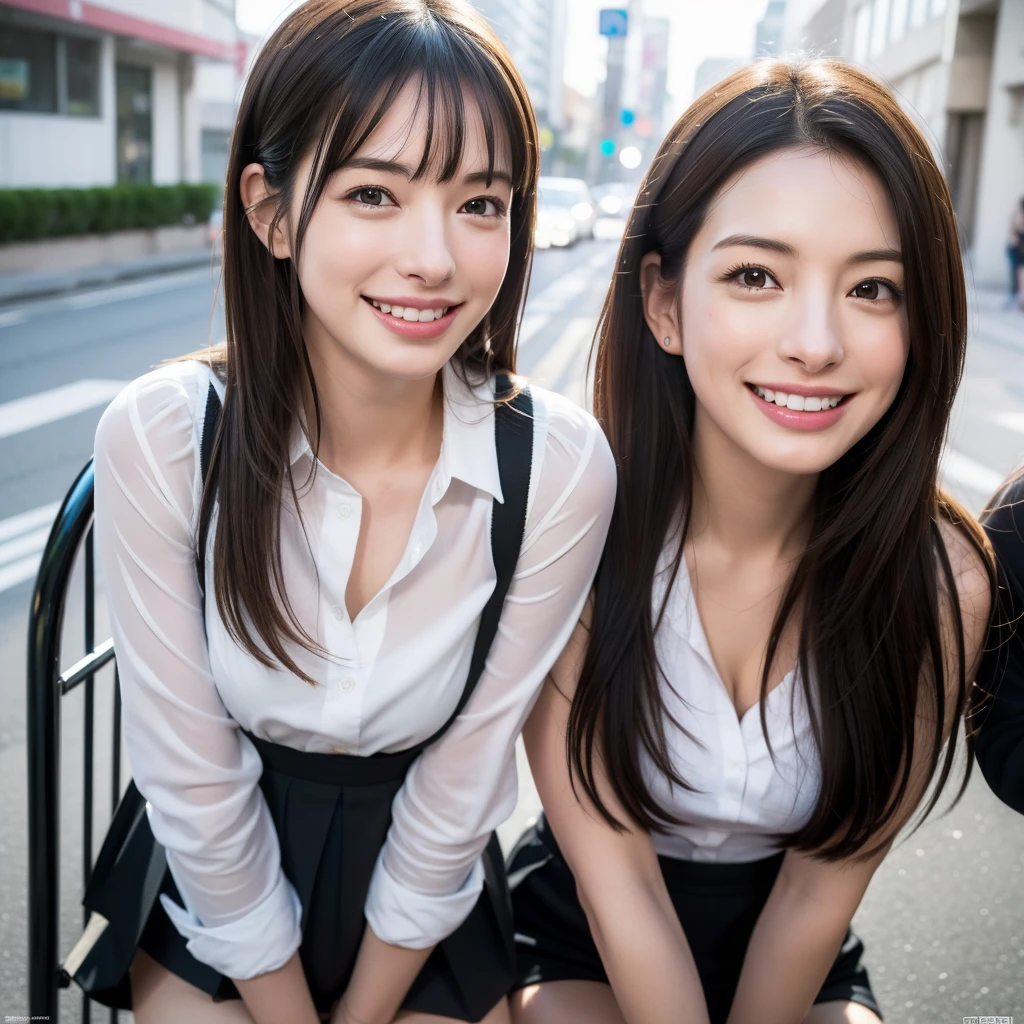 (in 8K, Raw photo, 超A high resolution, Best Quality, masutepiece:1.2), (realistic illustration), (the Extremely Detailed CG Unity 8K Wallpapers), absurderes, POV anne hathaway, perfect face, begging on her knees, tongue out seductively, eyes rolling back, beautiful eyes, realistic 8k, wearing thong panties and short school skirt, young, cute and desperate Smile, Tilting head, grin, Upper body, a miniskirt,  In the city, Upper body, 乃木坂アイドル,