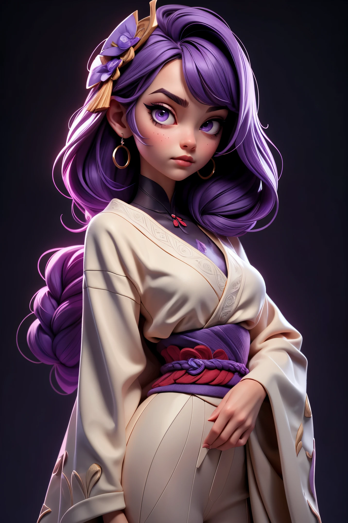 1 girl, raiden shogun, purple hairs, Beautiful, masterpiece, upper body portrait, Fancy Modern cloths, Midjourney art