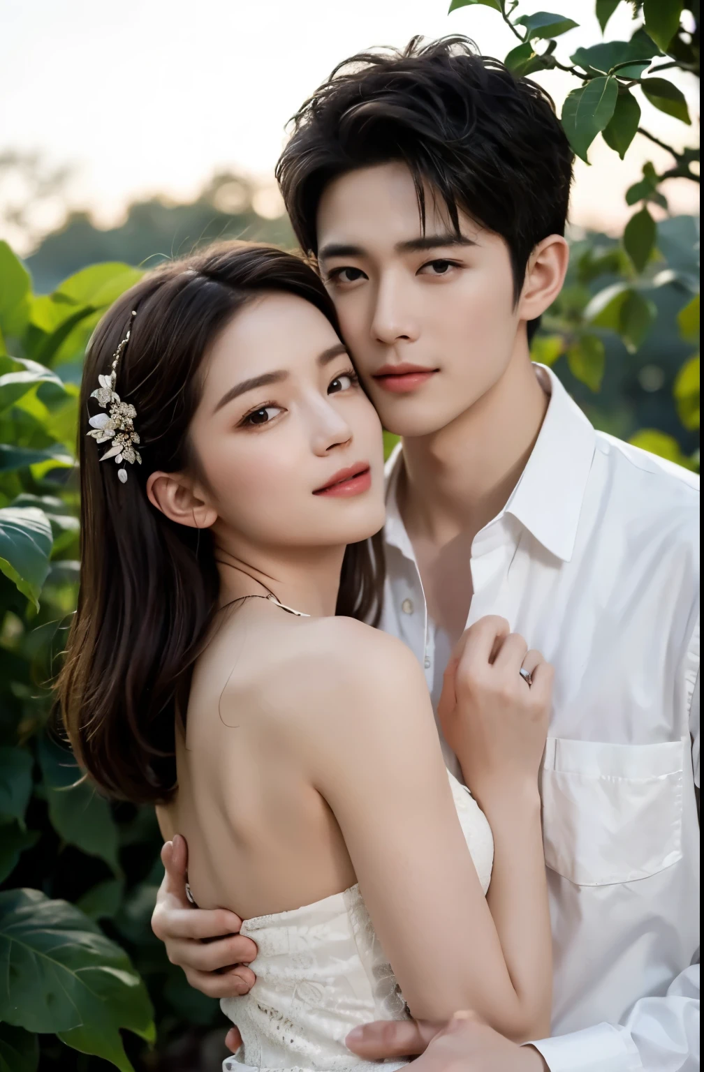 (best quality,4k,8k,highres,masterpiece:1.2),ultra-detailed,(realistic,photorealistic,photo-realistic:1.37),Asian man,Handsome,couple,happy,loving,garden,beautiful detailed eyes,beautiful detailed lips,smiling faces,natural sunlight,romantic atmosphere,gentle breeze,colorful flowers,relaxed posture,modern fashion,stylish outfits,blending harmoniously,soft shadows,vivid colors,portrait photography,warm color tones,subtle bokeh,positive emotions,affectionate expressions,stylish poses,close companionship,meaningful connection