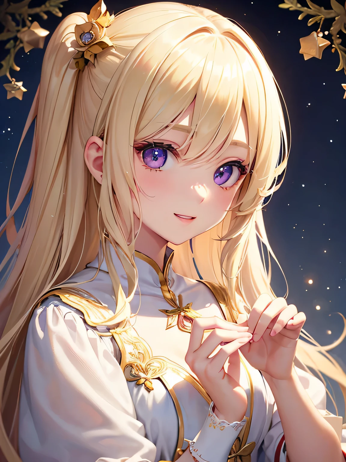 Beautiful blonde precise and detailed two side up hairstyle、Santa Claus Costume、Christmas、absurderes、Christmas柄のリボン、Cute young lady、独奏、Boobs Boobs Deep and Detailed Eyes、Beautiful, Delicate and detailed purple eyes、Very beautiful and delicate shining eyes、Beautiful smile with attention to detail、;D、beautiful and delicate flowing hair、、Have a gift、Christmasプレゼント、Beautiful delicate and detailed hands、Super beautiful illustration of breasts, delicate, detailed and natural beautiful fingers、to stand、Cute and beautiful, Beautiful face is very delicate and detailed、Notre Dame Cathedral