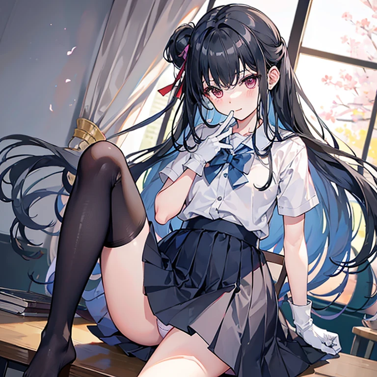 校服、skirt by the、Black tights、ミニskirt by the、Panchira、opening legs、sitting on the desk、take one's feet off the desk、spreads both leg、Show-off panties、schools、風がskirt by theをめくる、Glowing face、laugh face、floating white gloves、tickled by hand、Tickling on the soles of the feet、Crooked fingers、Show me your side that can't move、Tickled on the side