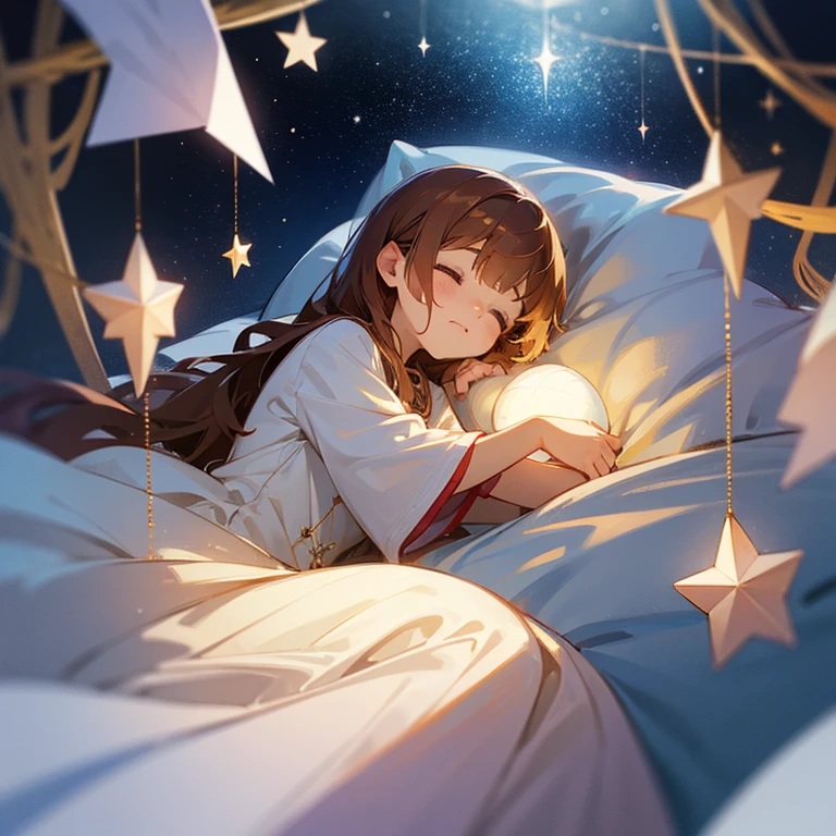 a magical scene with shining stars and dreamlike elements, conveying the idea that the magic of Christmas awakens sleeping dreams. Make sure the elements give a dreamy feel.