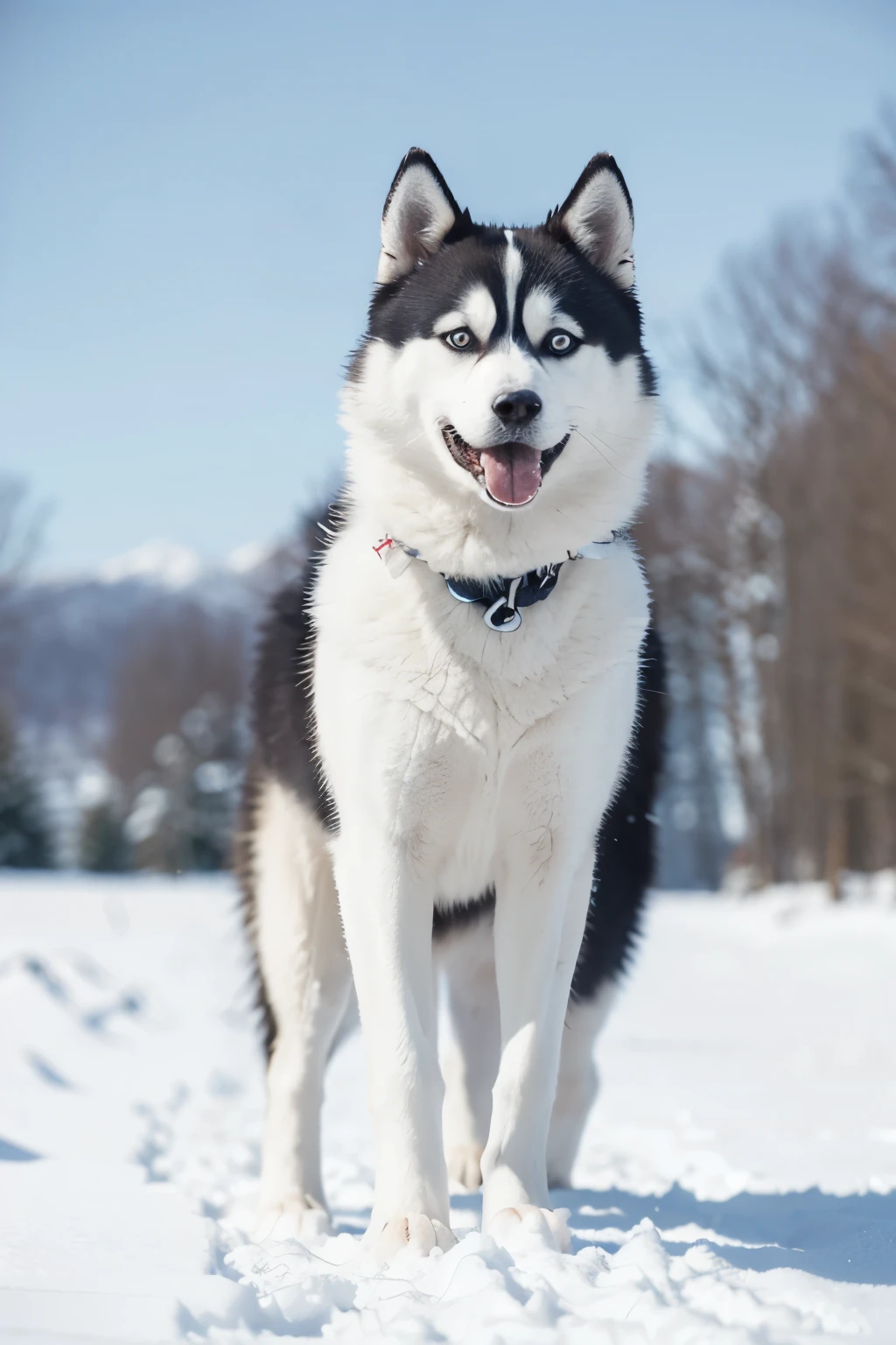 Huskies，white colors，Snow background，jogging，largeeyes