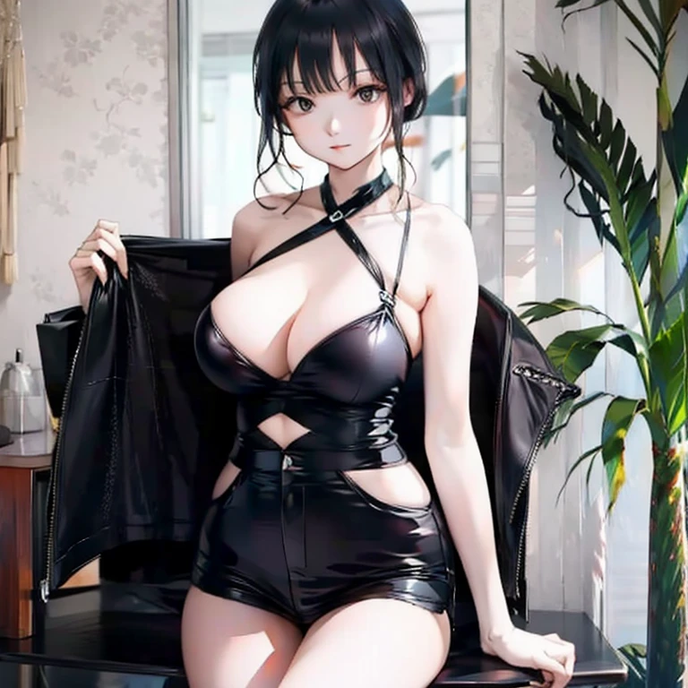 Black hair, sexy, large breasts,