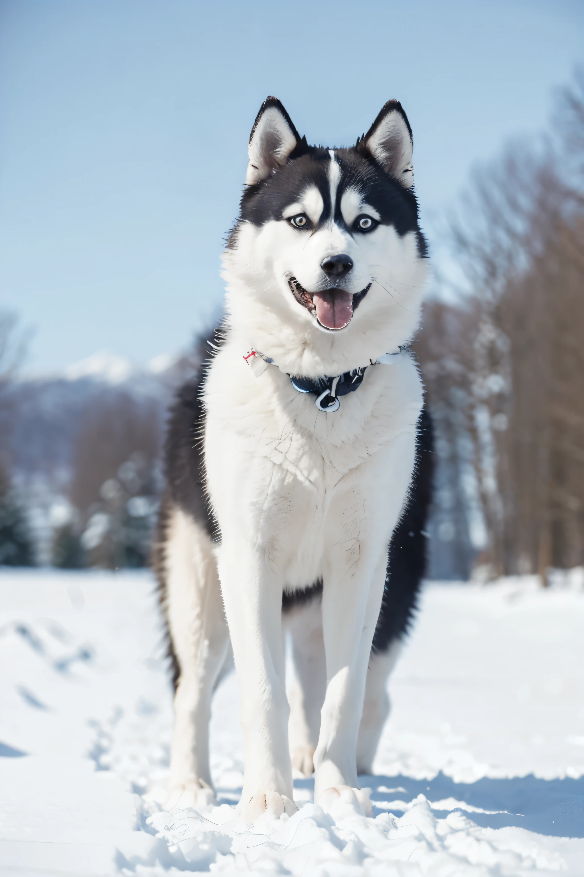 Huskies,white colors,Snow background,jogging,largeeyes